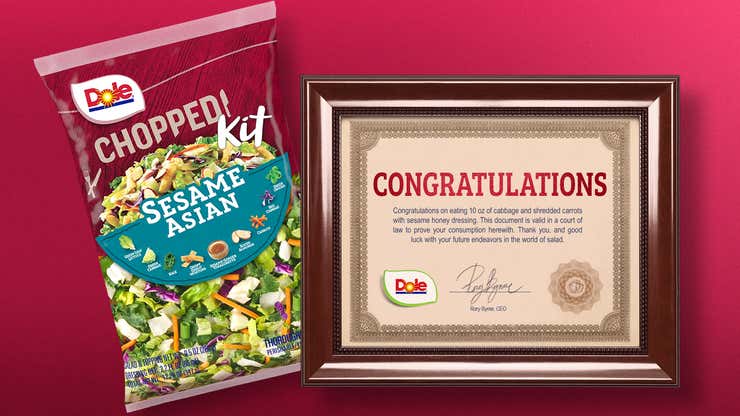 Image for Dole Salad Kits Now Include Framed Certificate Confirming Owner Has Eaten Salad
