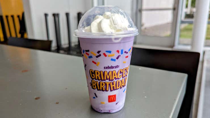 Image for Grimace’s Birthday Shake Is McDonald’s Marketing at Its Finest