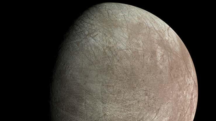 Image for Europa's Icy Crust Is 'Free-Floating' Across the Moon's Hidden Ocean, New Juno Images Suggest