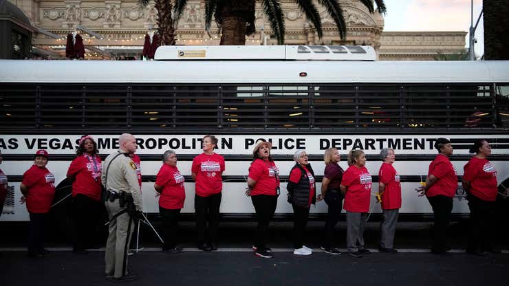 4 ghostbusters Image for Dozens of union workers arrested on Las Vegas Strip for blocking traffic as thousands rally