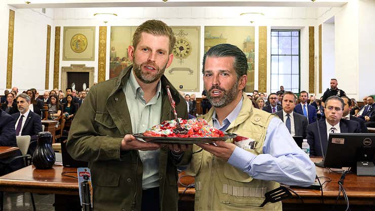 Image for Trump Boys Bake Dad Cake With Gavel Hidden Inside
