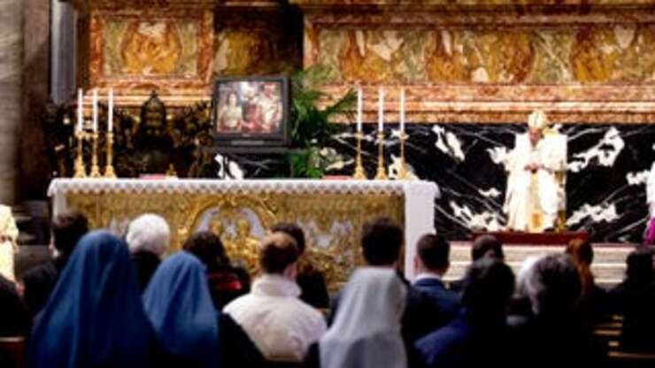 Image for Hungover Pope Francis Plays Bible-Themed Movie During Mass