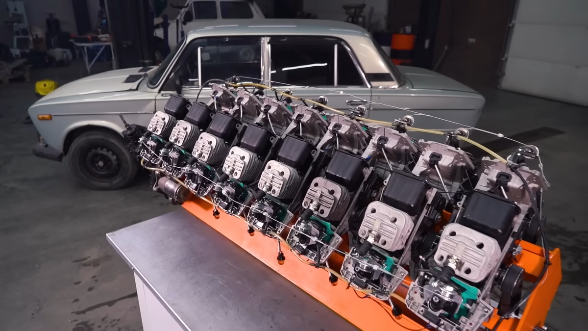 V16 Engine Made Of Chainsaw Motors Is A Perfectly Reasonable Way To Power Your Car