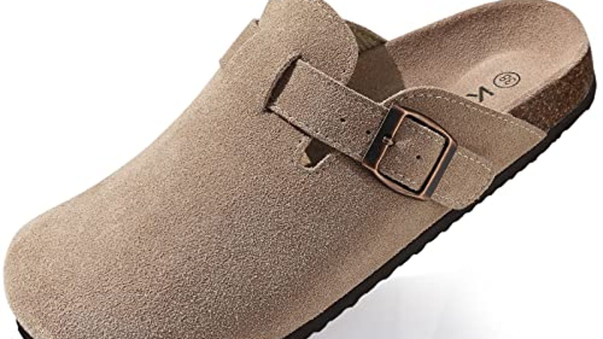 KIDMI Women's Suede Clogs Leather Mules Cork Footbed Sandals