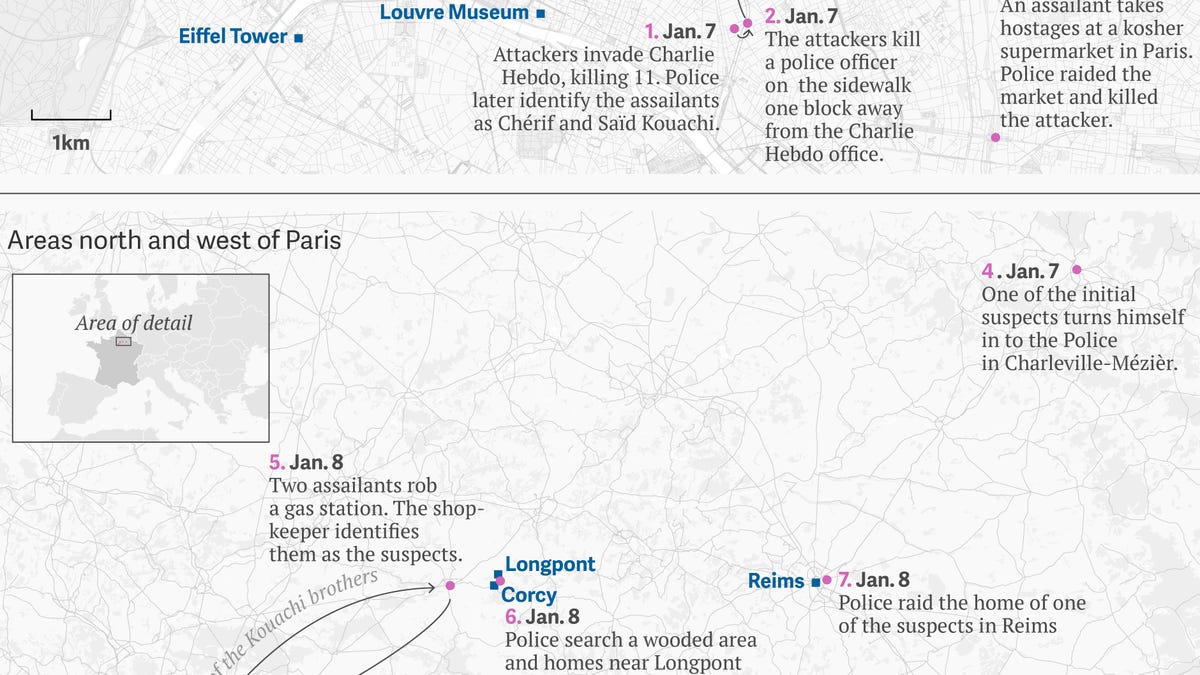 How the Charlie Hebdo attack and manhunt unfolded day by day, city by city