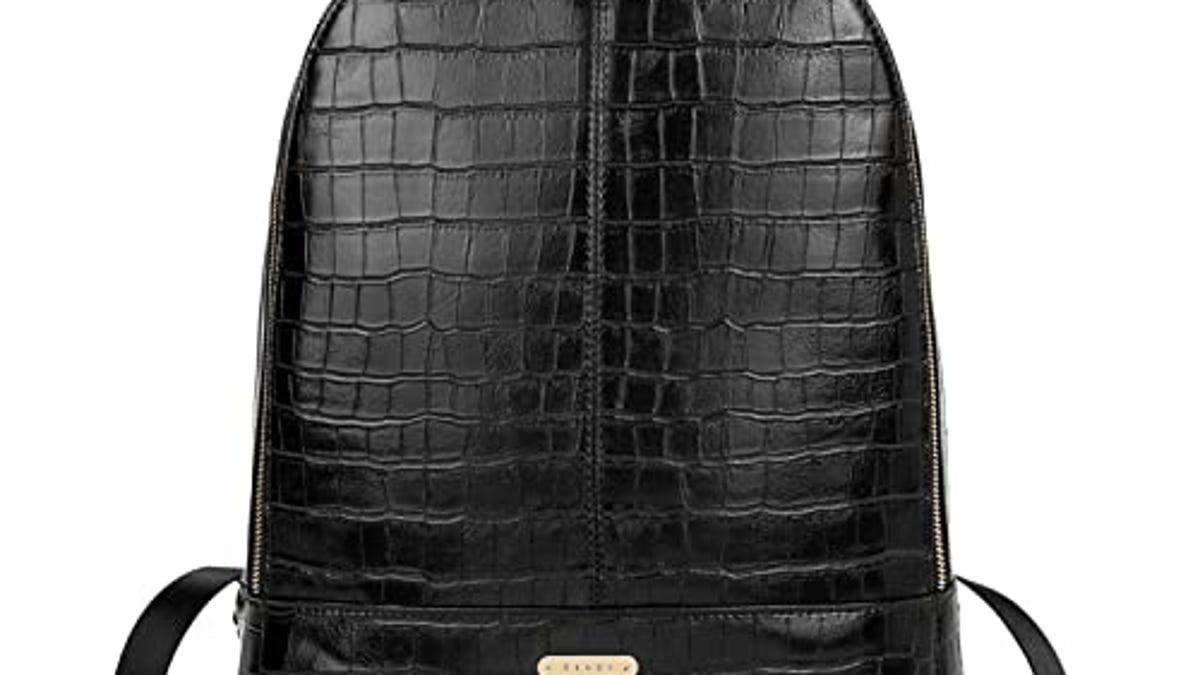 CLUCI Laptop Backpack for Women Leather 15.6 inch Computer Backpack Travel Vintage Large Bag Crocodile Pattern Black, Now 60.14% Off