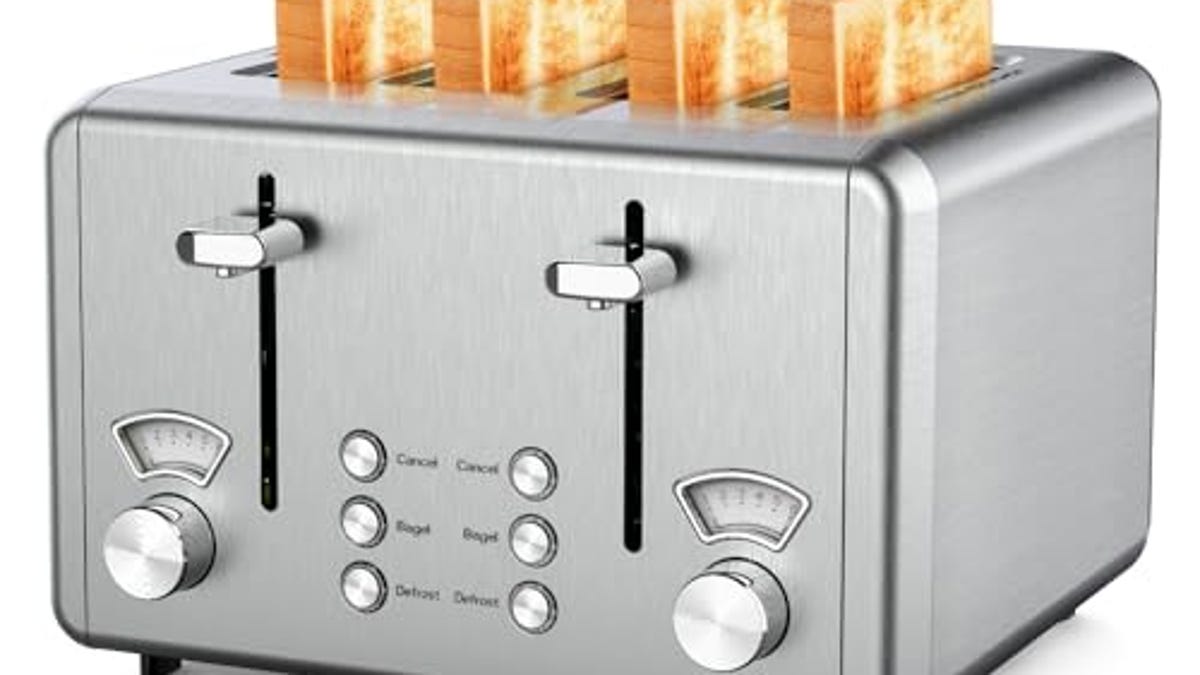 WHALL 4 Slice Toaster Stainless Steel,Toaster-6 Bread Shade