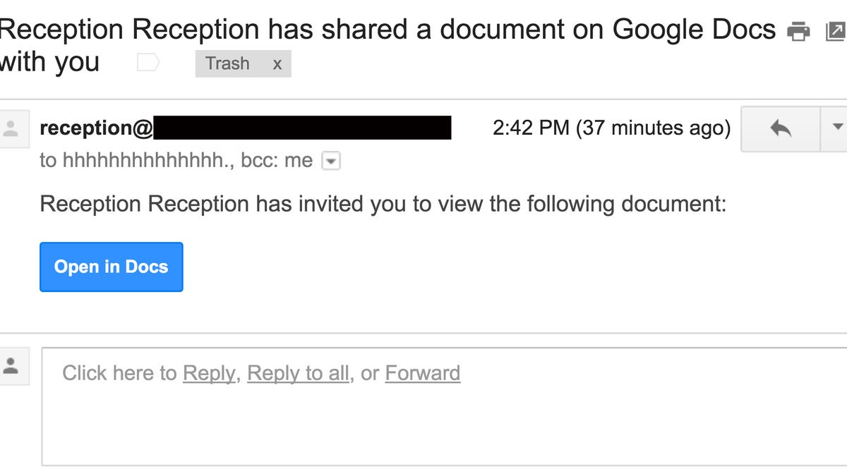 Don't click the Google Docs link in that suspicious email you probably just got