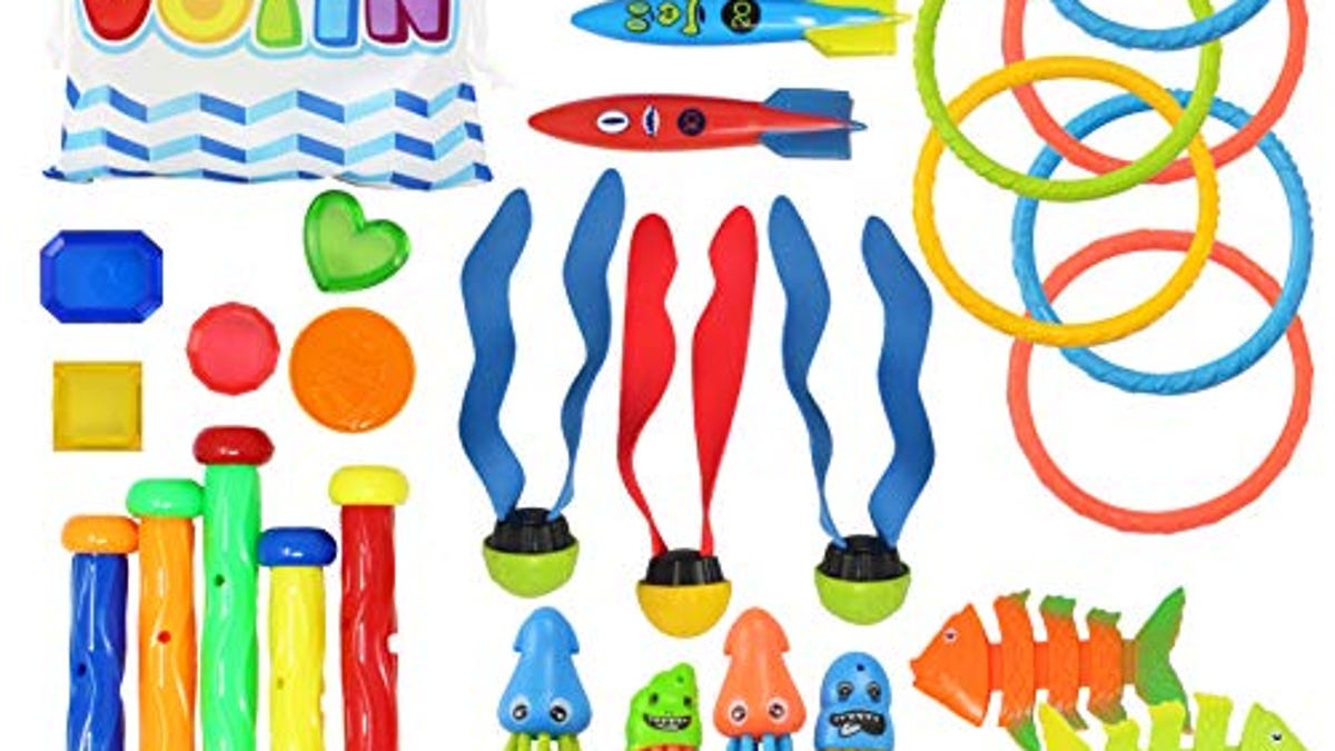 JOYIN 30 Pcs Diving Pool Toys for Kids Ages 3-12 Jumbo Set with Storage Bag Pool Games Summer Swim Water FishToys, Now 37% Off