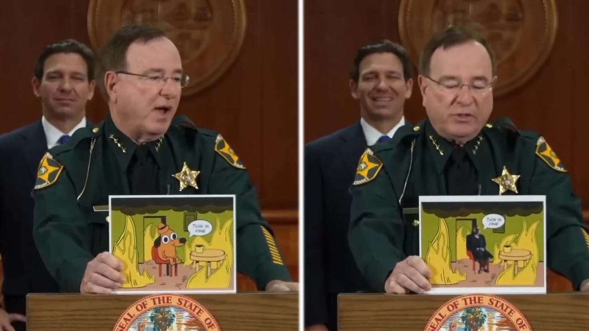 Gov. DeSantis Ousts Official, Smiles Behind 'This Is Fine' Meme