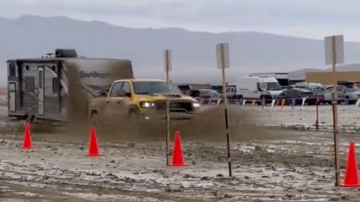 Watch This RAM TRX Escape Burning Man With An RV