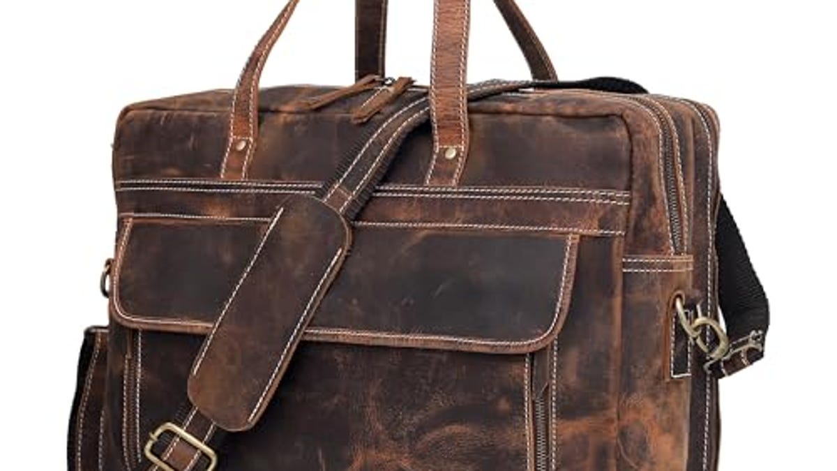 Leather Briefcase Laptop Work Bag for Men Women Vintage Brown Genuine ...