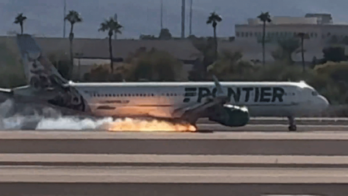 Frontier Flight Trails Flames While Landing In Las Vegas