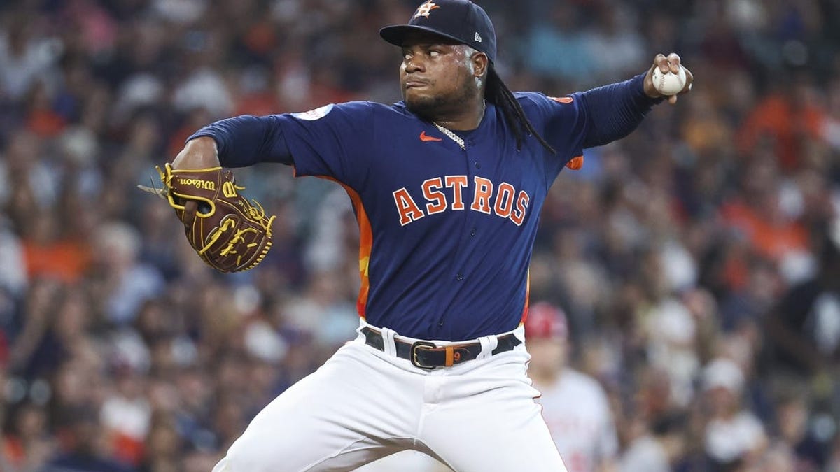 Houston Astros starting pitcher Framber Valdez delivers during the