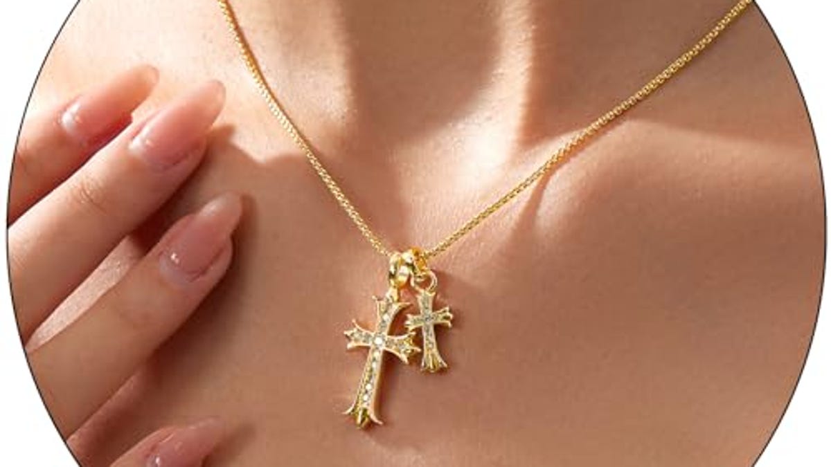 Partm Double Cross Necklace for Women Dainty Cross Pendant