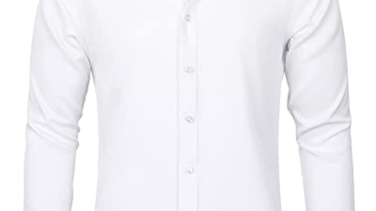 J.VER Men's Dress Shirts Solid Long Sleeve Stretch Wrinkle-Free Shirt ...