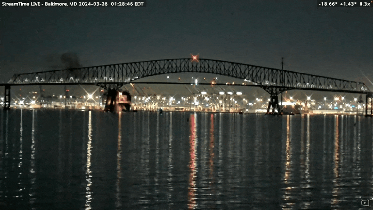 La transmisión en vivo de YouTube captura el momento en que se derrumba un puente clave en Baltimore