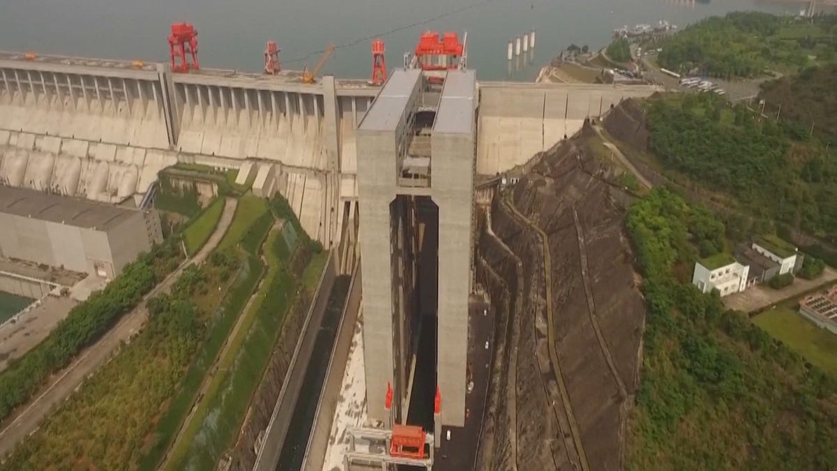 A ship elevator at the Three Gorges Dam in China is an engineering marvel