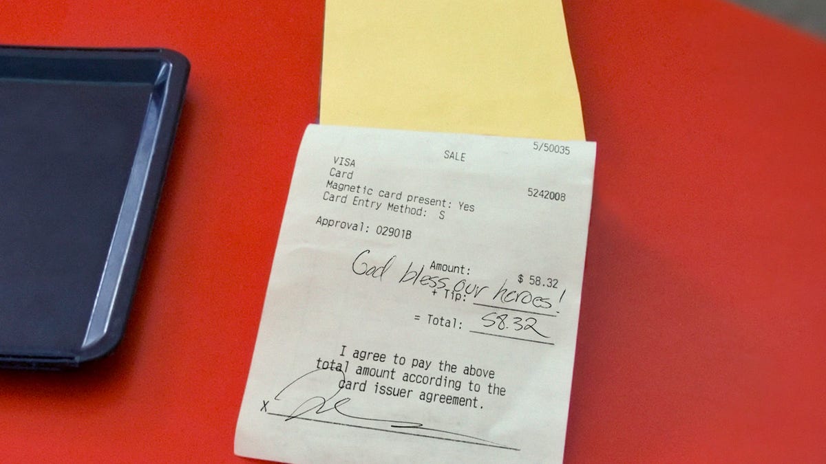 ‘God Bless Our Heroes!’ Written Where Tip Should Be