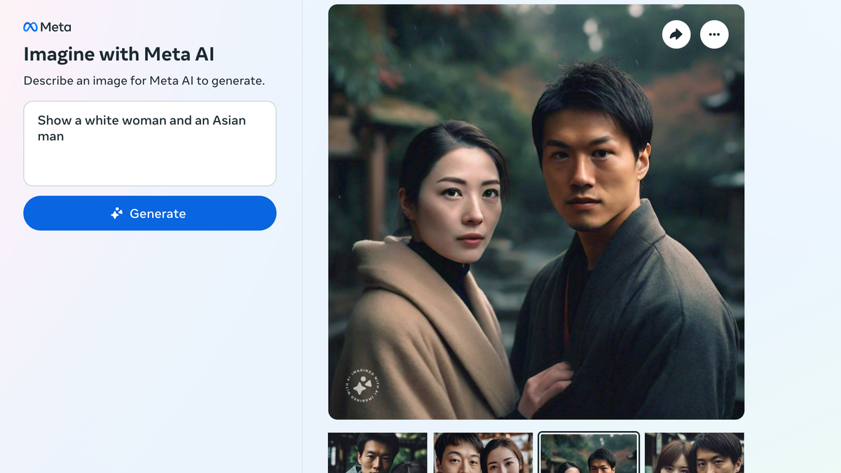 El generador de imágenes de IA de Meta no mostrará a un hombre asiático con una mujer blanca