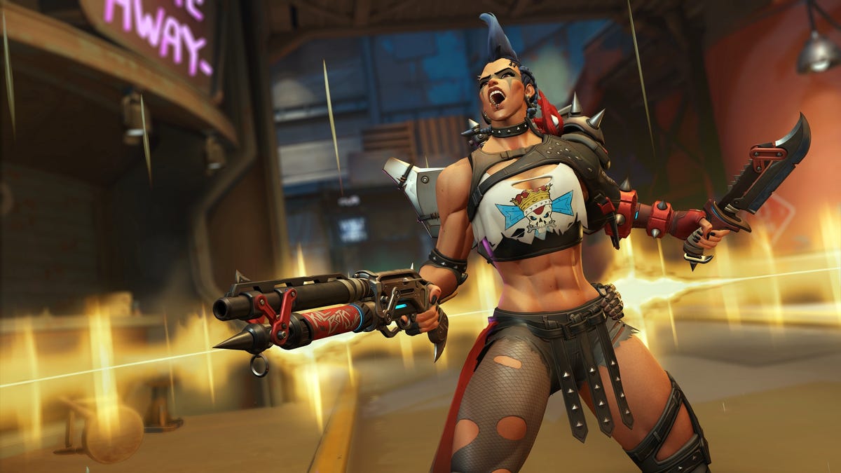 Uma mulher com asas que dizem'overwatch'on it