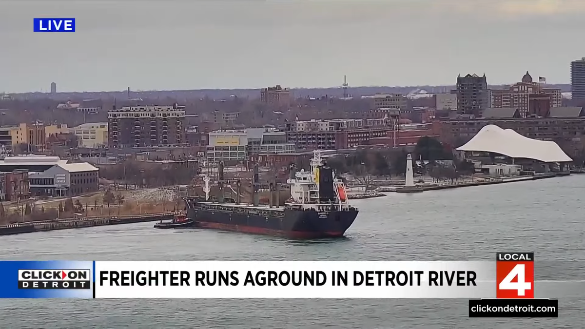 A 623-Foot Freighter Is Currently Stuck In The Detroit River