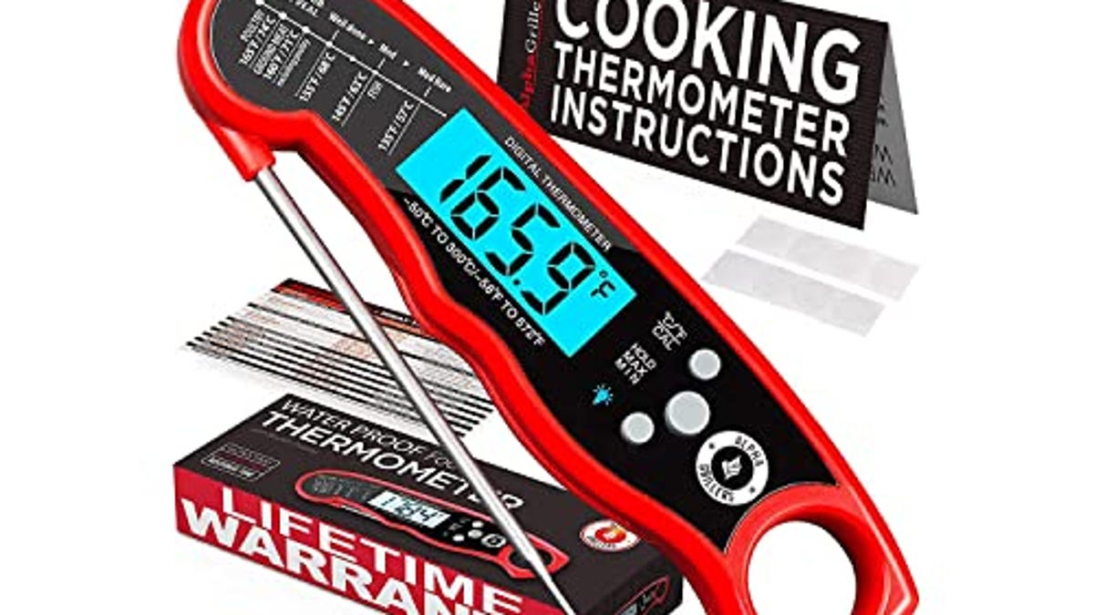 Alpha Grillers Instant Read Meat Thermometer for Grill and Cooking. Best Waterproof Ultra Fast Thermometer with Backlight & Calibration. Digital Food Probe for Kitchen, Now 36% Off