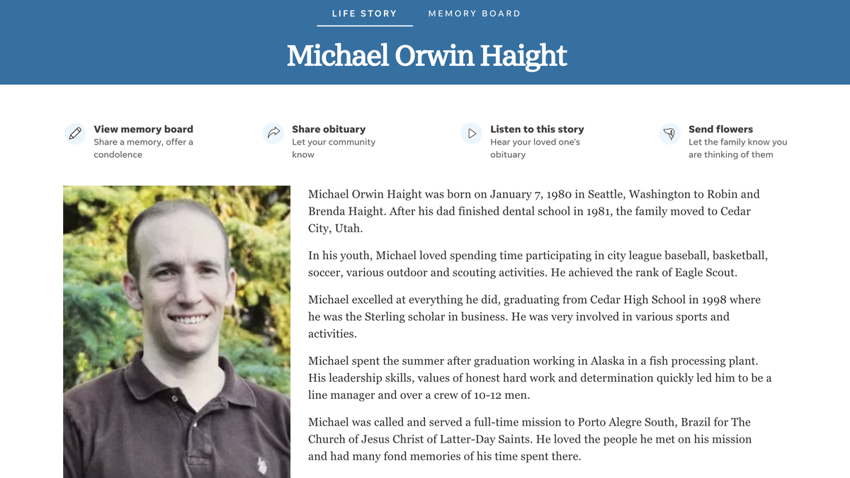 Michael Haight Obituary in Spectrum Pulled Over Murder-Suicide