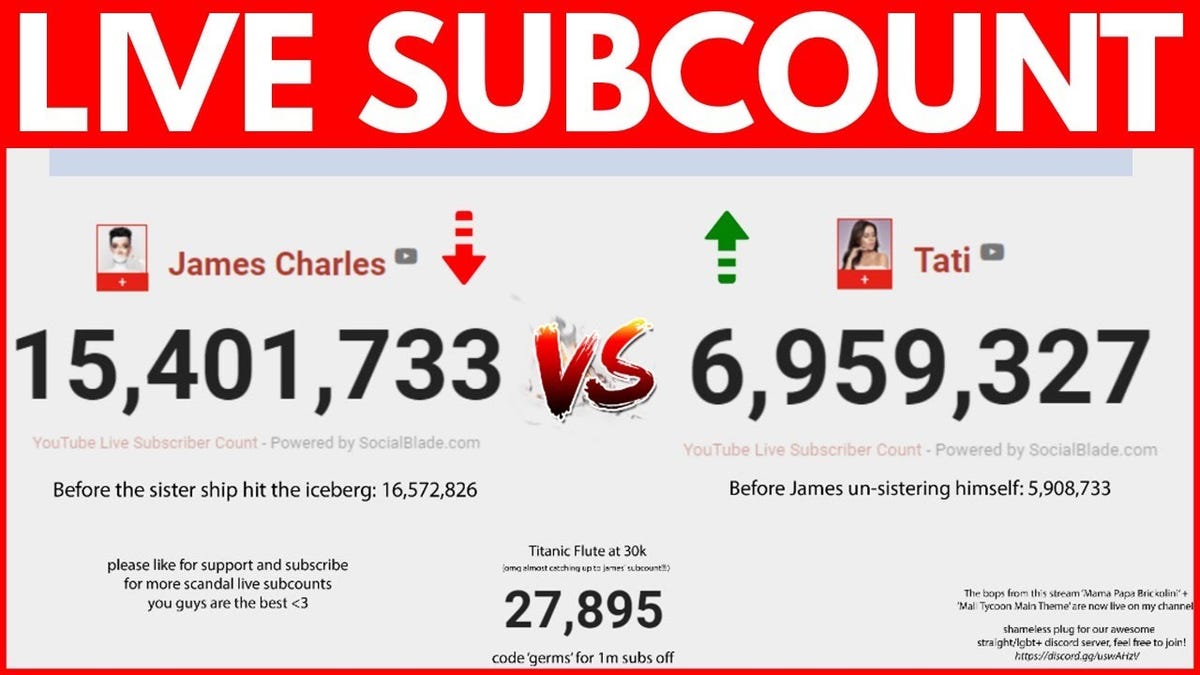 James Charles vs Tati Westbrook live  subscriber count tracker -  Dexerto