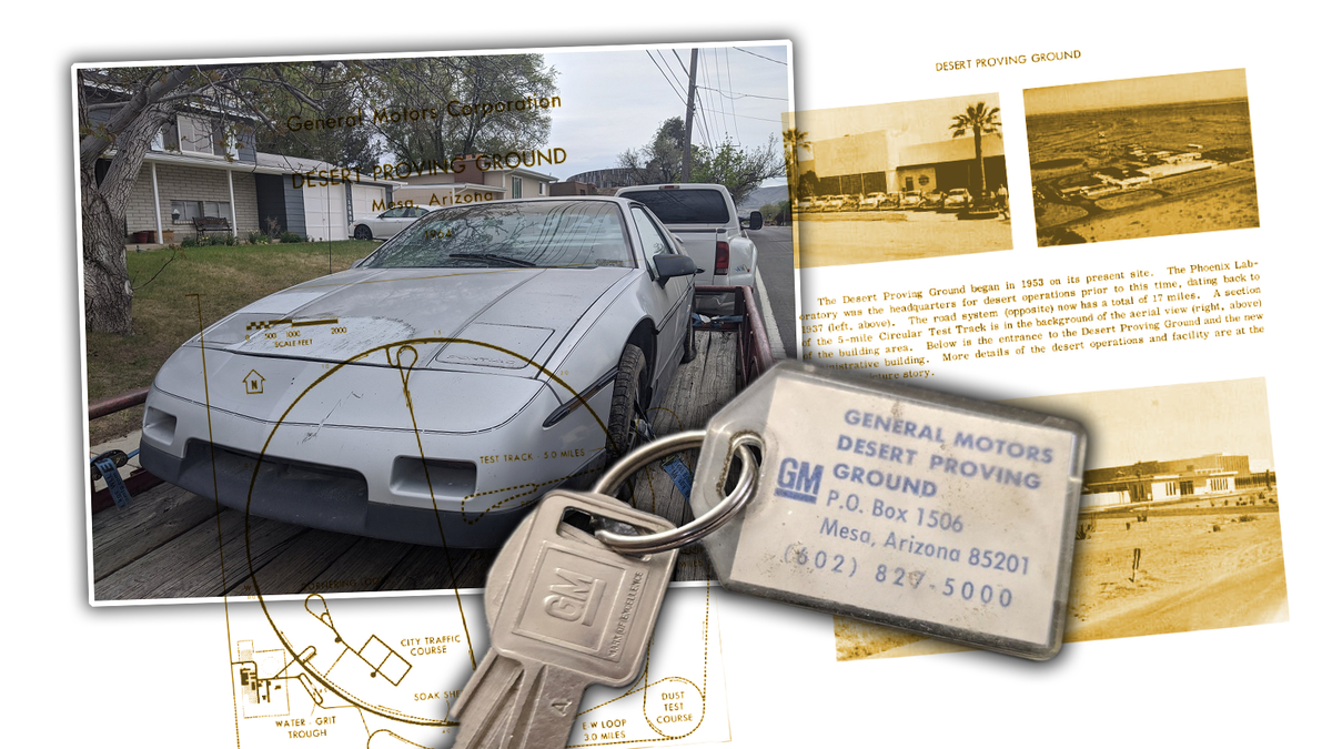 A 1985 Pontiac Fiero econo-commuter in a Northern California wrecking yard.