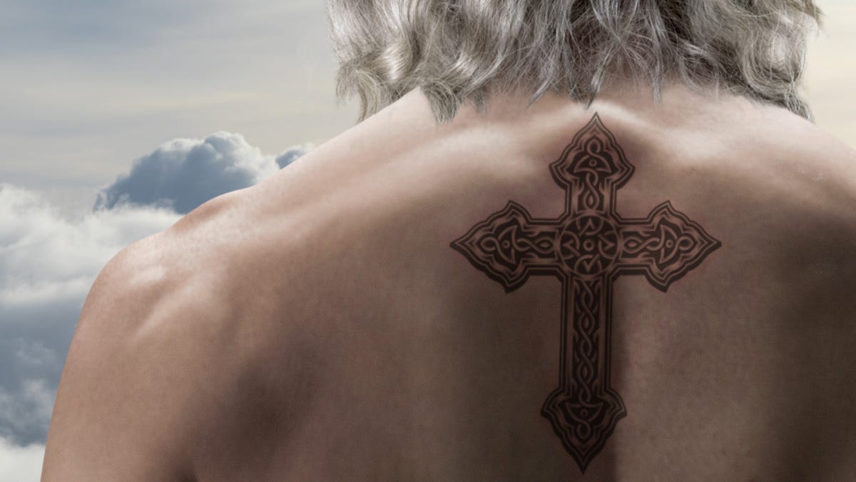Back View Portrait of a Woman with a Cross Tattoo Stock Photo - Image of  cross, portrait: 103824474