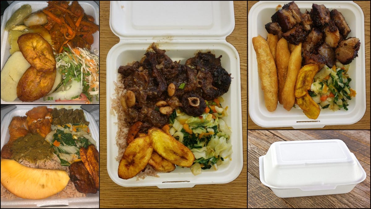 Jamaican box food is a Styrofoam clamshell of togetherness