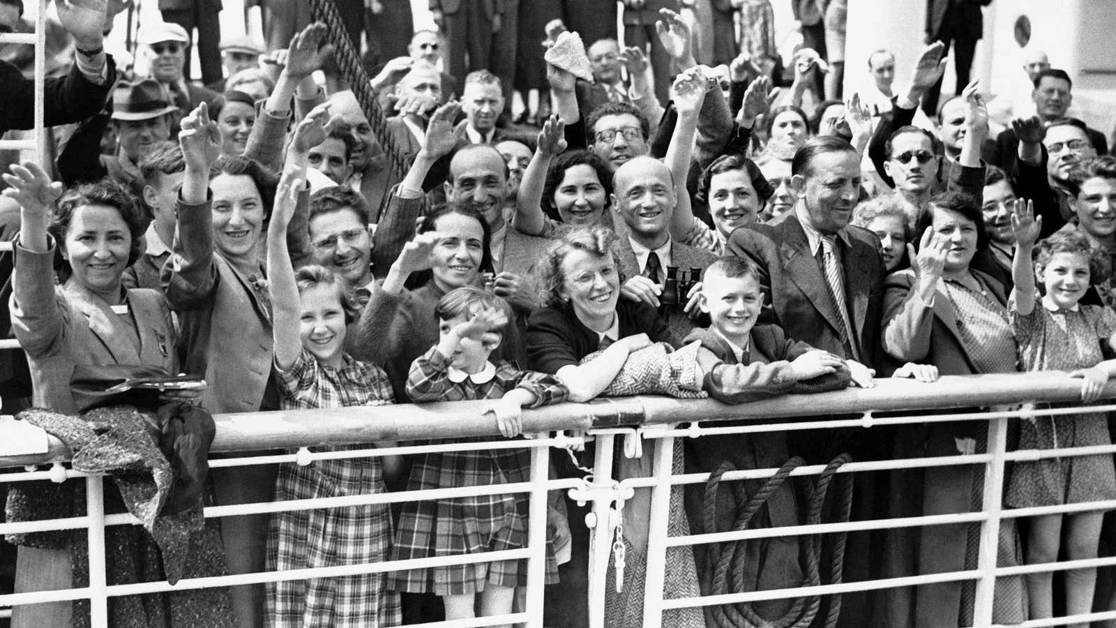 German Jewish refugees return to Antwerp, Belgium, aboard the St. Louis after they had been denied entrance to Cuba and the United States.