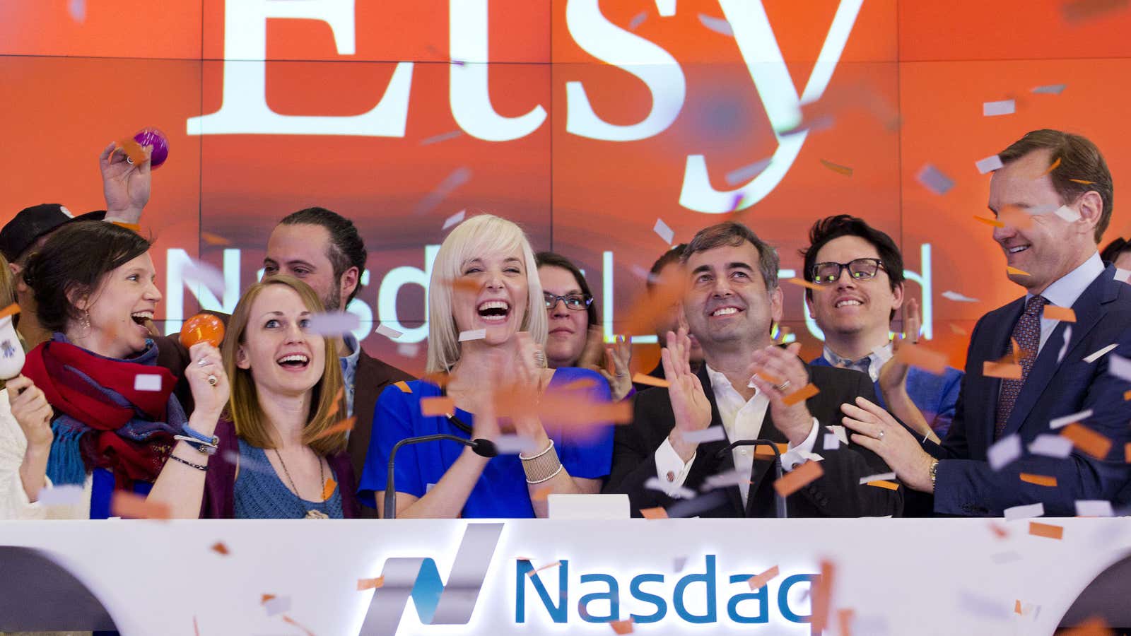 Etsy executives celebrate the company’s IPO in 2015. It all seemed so promising then.