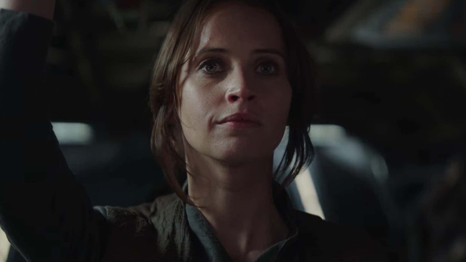 Felicity Jones as Jyn Erso.