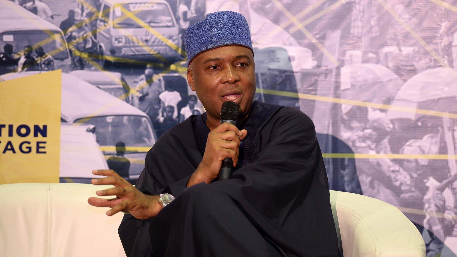 Sen. Bukola Saraki speaking during Social Media Week Lagos. Feb. 2016