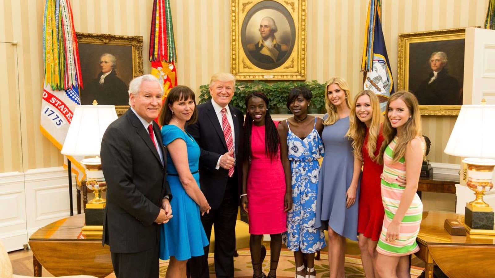 Thumbs up. Donald Trump meets two Chibok schoolgirls from Nigeria