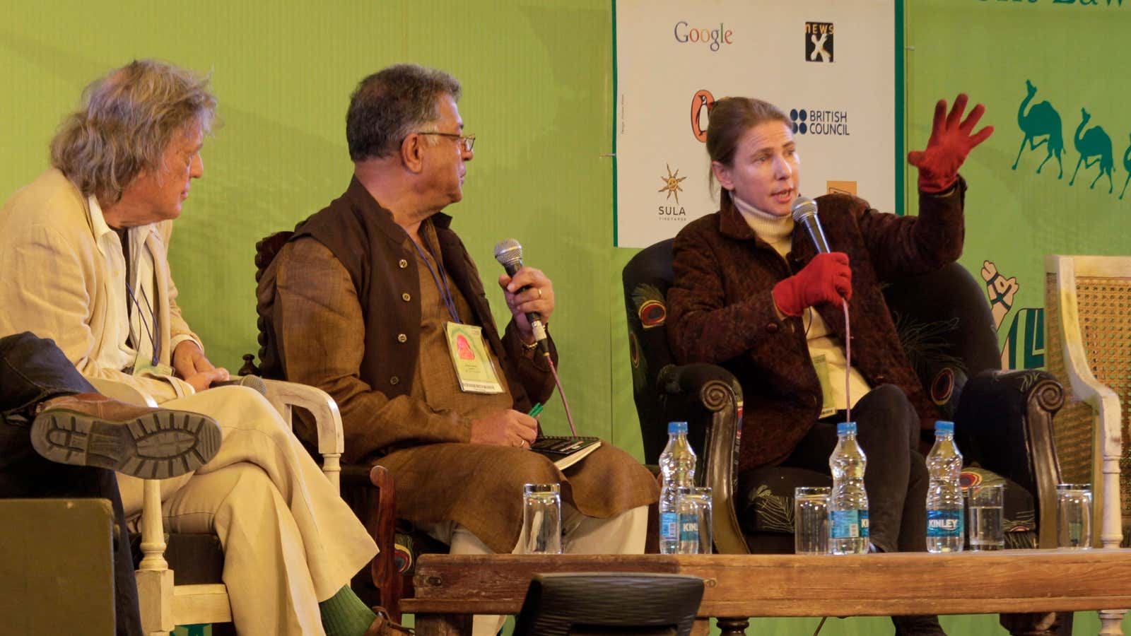 Lionel Shriver speaks during a session at the Jaipur Literature Festival in 2012.