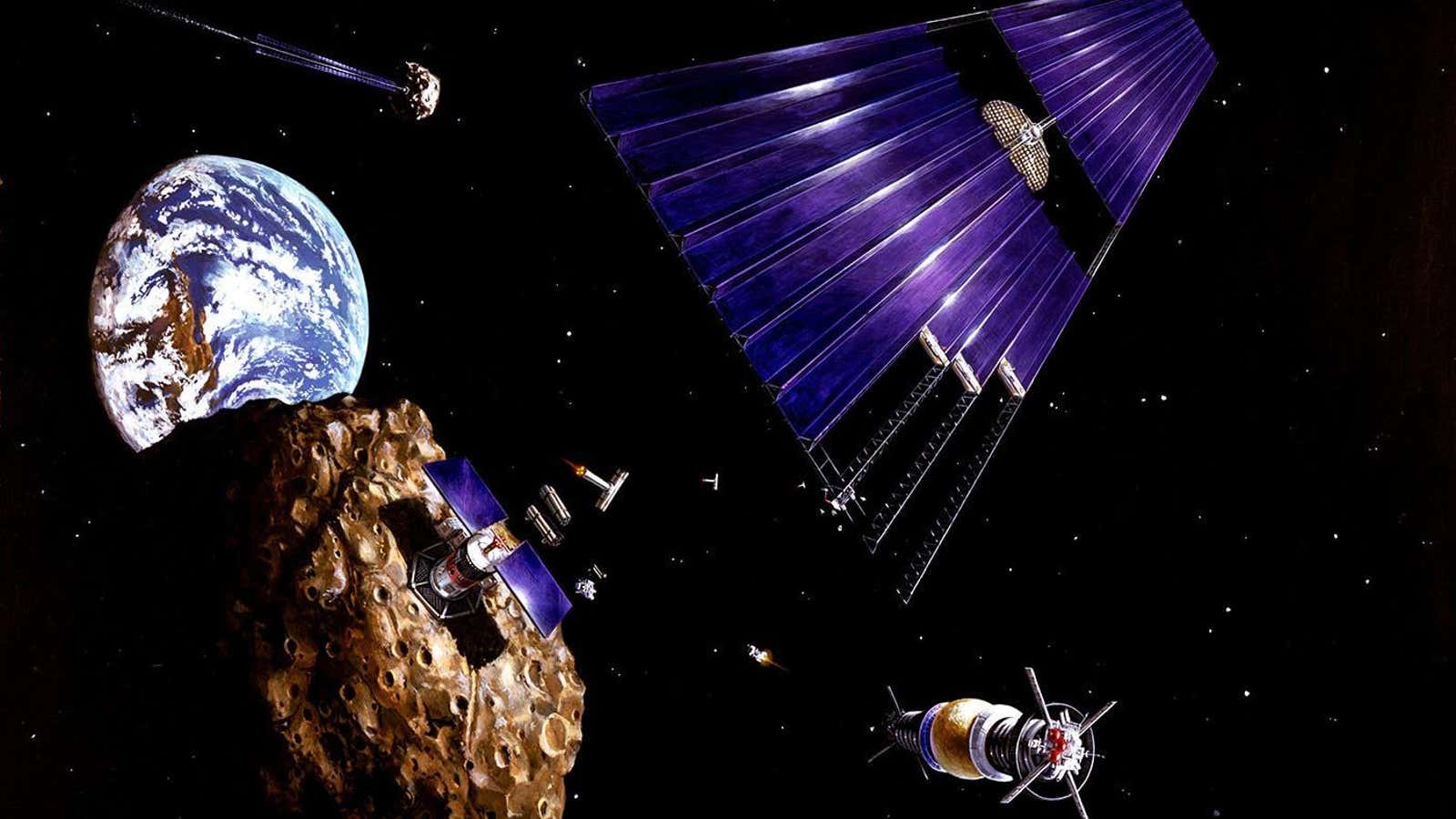 An artist’s interpretation of asteroid mining.