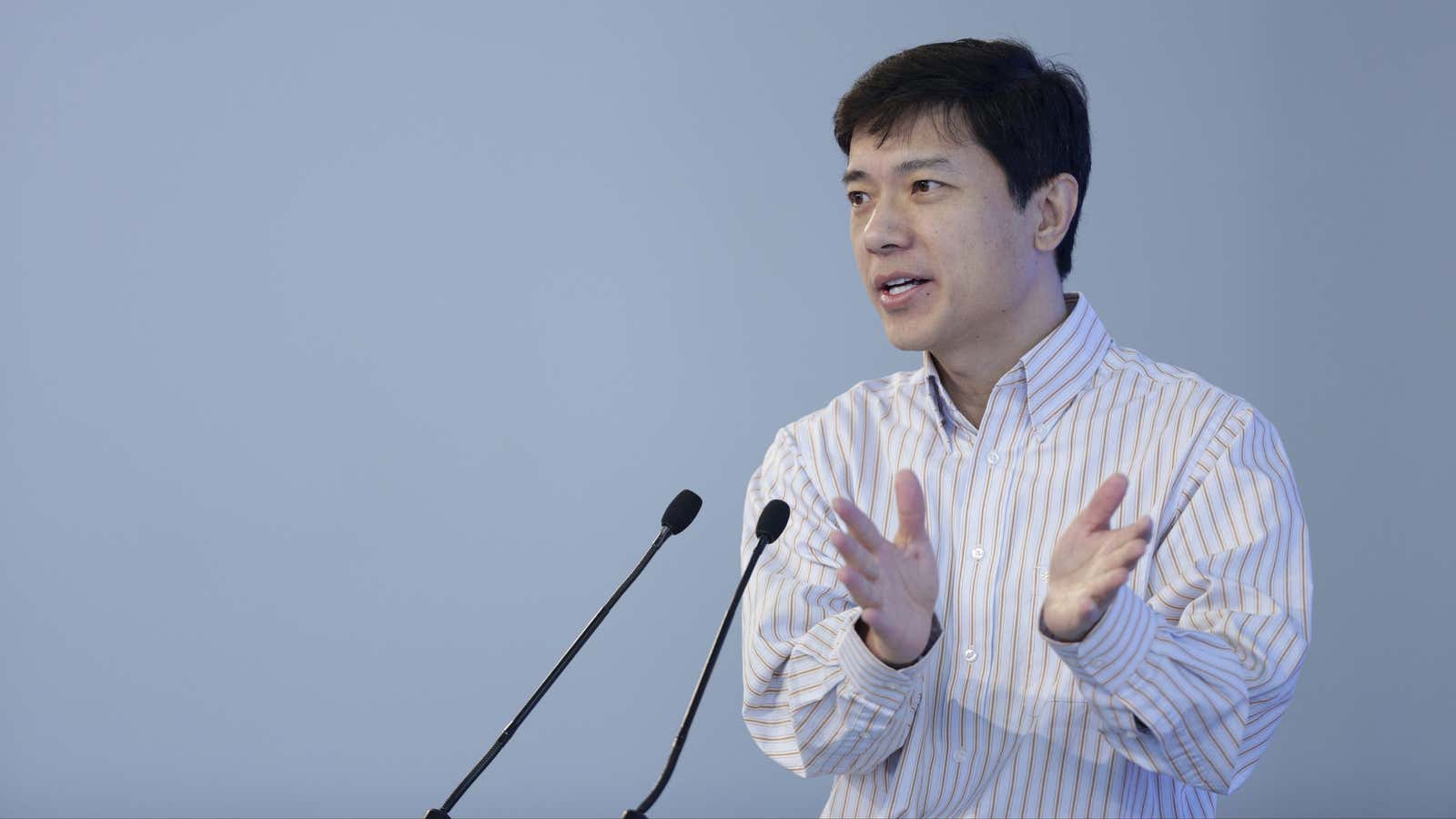 Baidu CEO Robin Li speaking in December 2015.