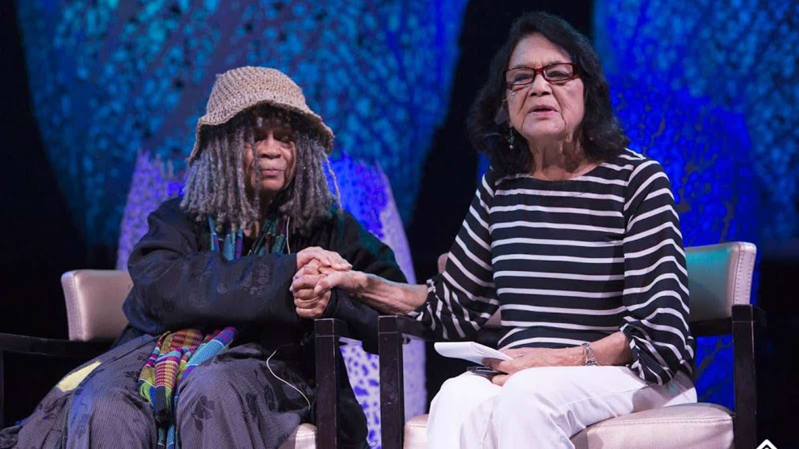 Sonia Sanchez (left) and Dolores Huerta at Summit at Sea.