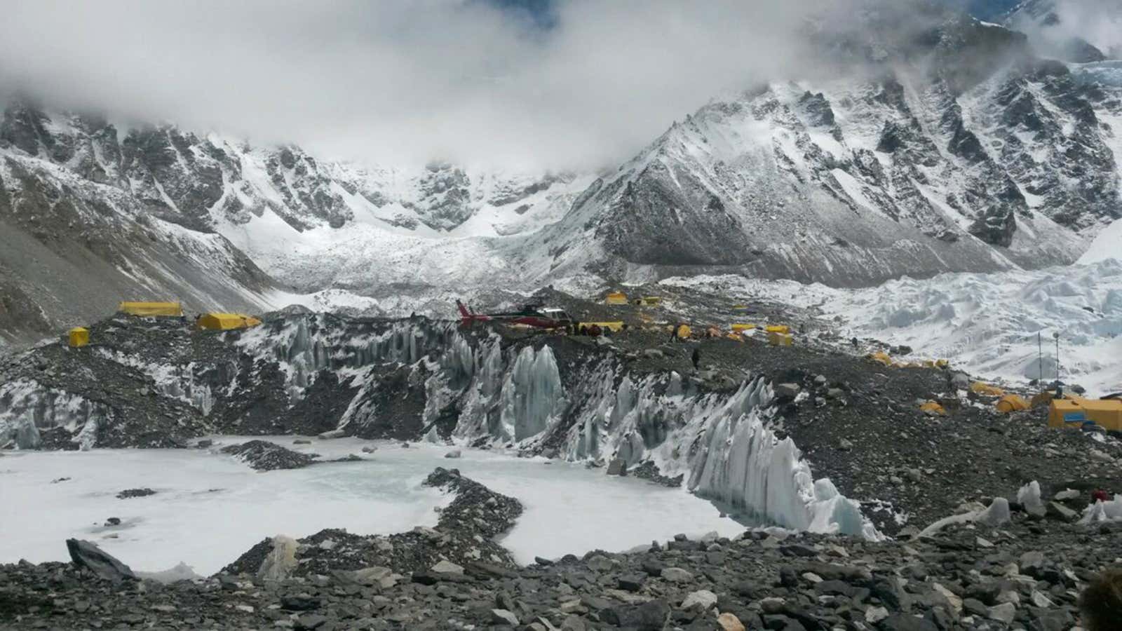 Everest base camp two days after the avalanche.