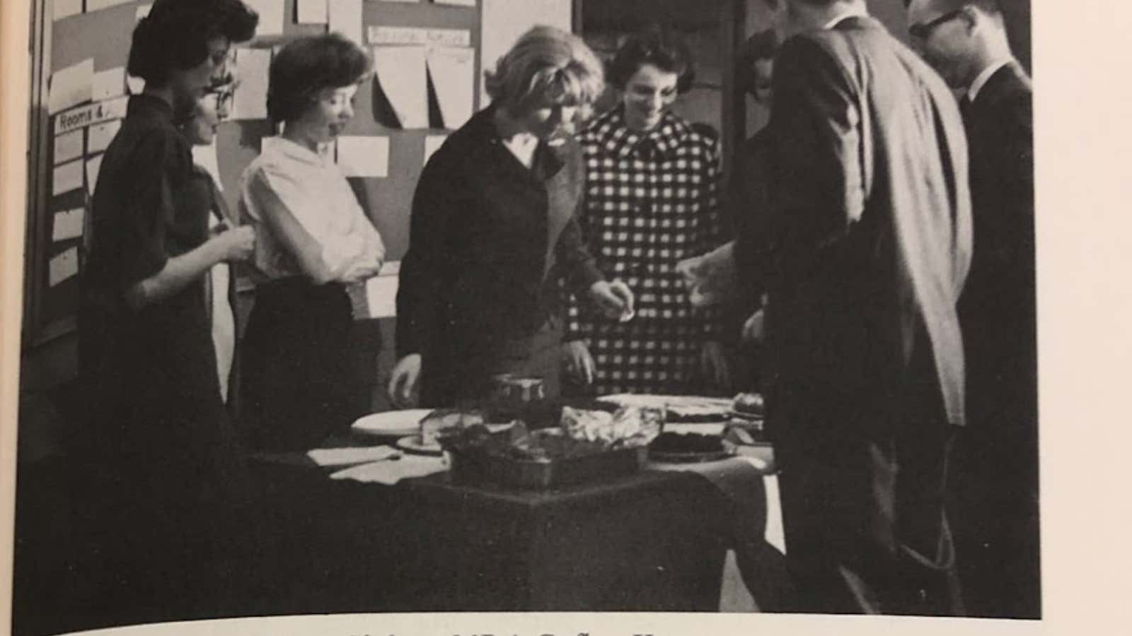 MBA wives share a coffee at Wharton in the late 60s.