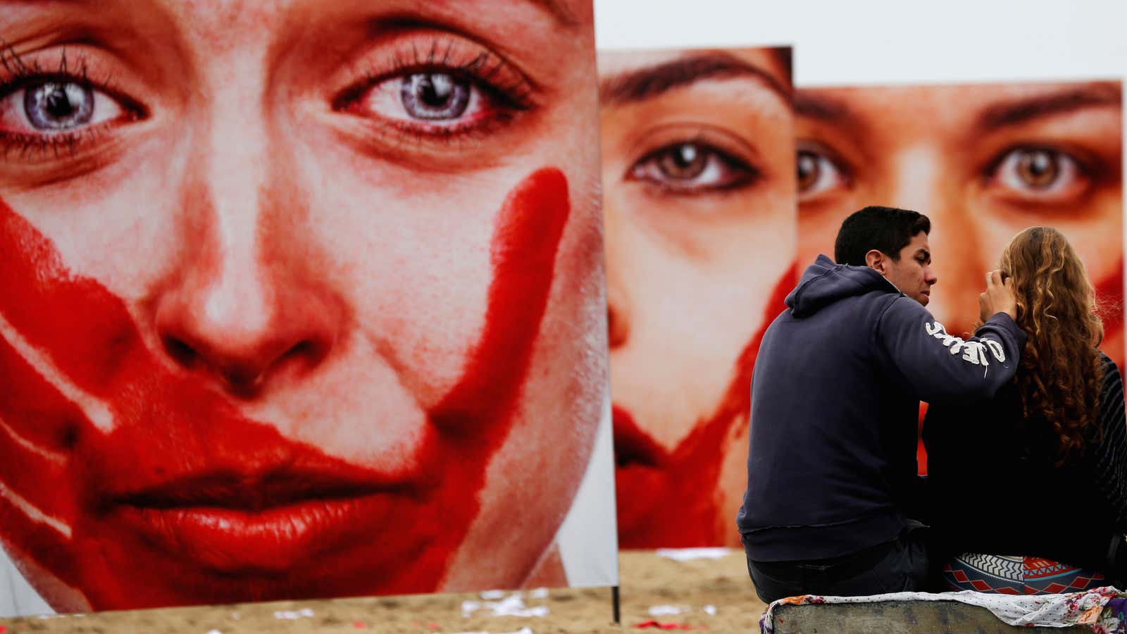 An art installation protesting violence against women in Brazil.