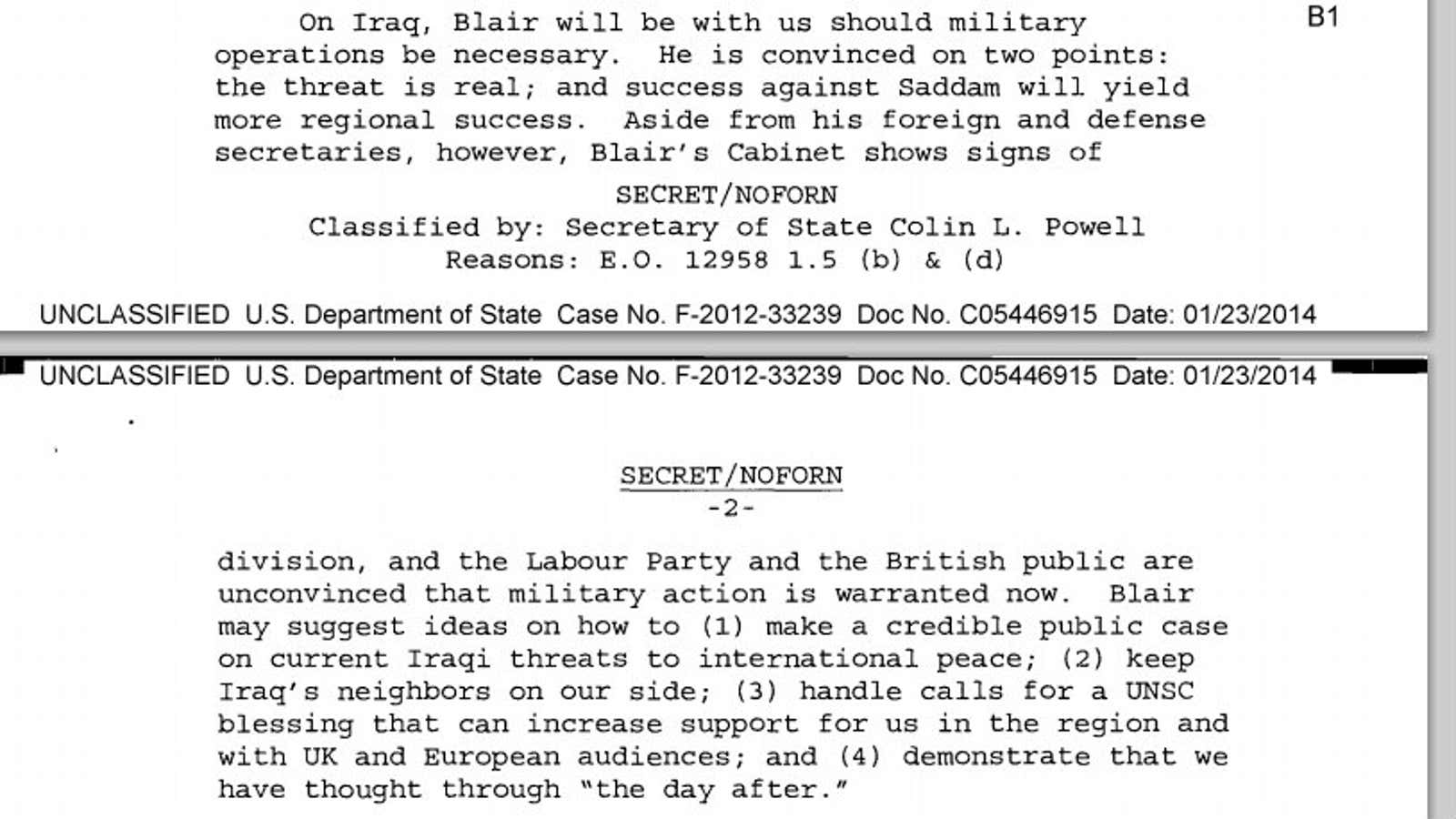 Powell’s notes on Tony Blair.