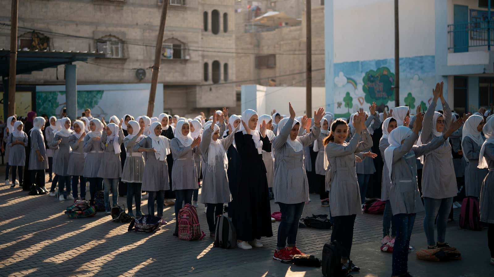 Girls at a UNRWA-funded school in the Gaza strip.