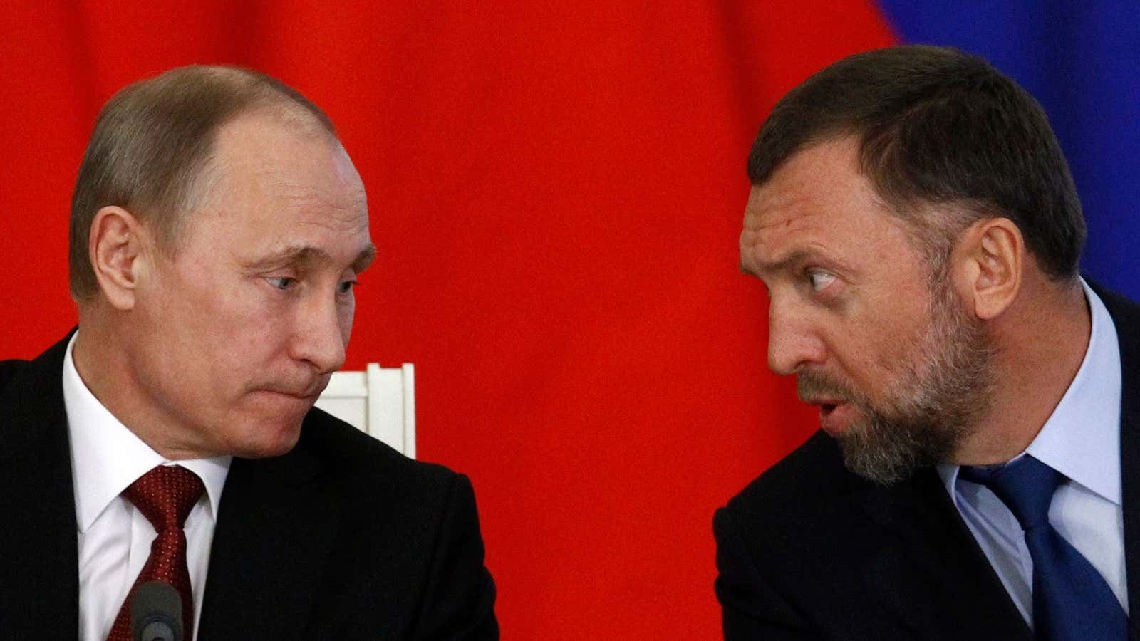 Russian oligarch Oleg Deripaska with Vladimir Putin in 2013.