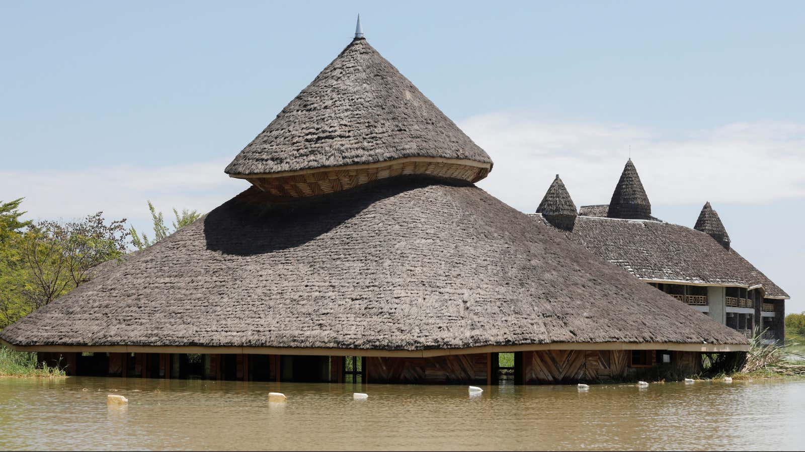 A submerged safari Lodge under rising water due to months of unusually heavy rains in Lake Baringo, Kenya, Aug. 26, 2020.