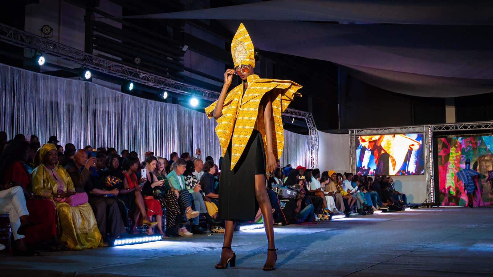 A look by Congolese designer Tchianna Pembey for her Afro-futuristic brand Liputa Swagga.