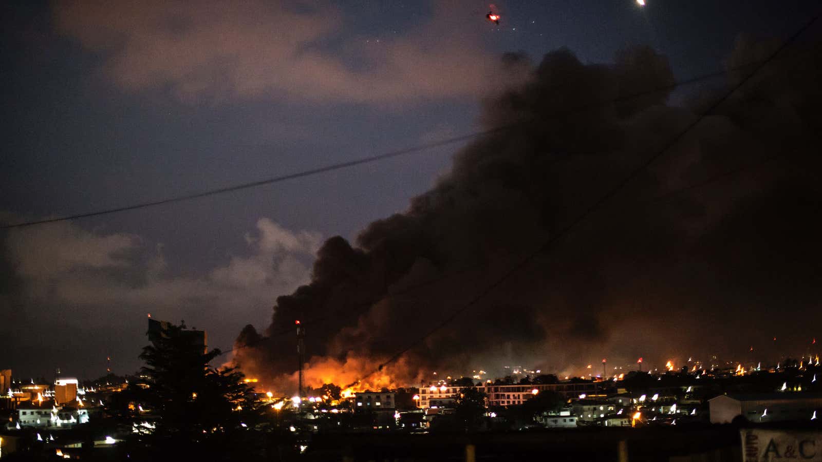 Gabon’s National Assembly building in Libreville after it was set ablaze by demonstrators.